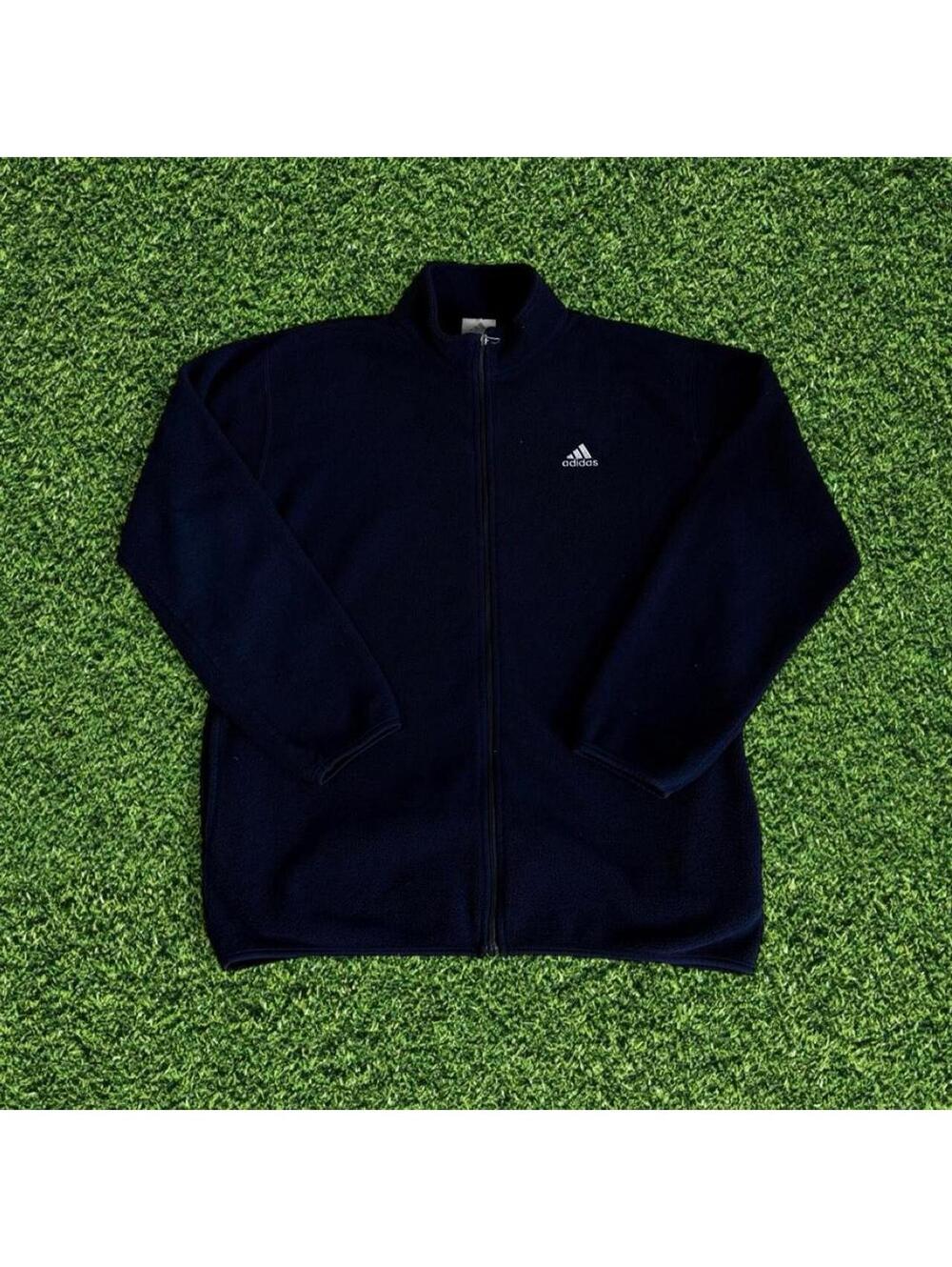 Vintage Y2K Adidas Navy Black Fleece Jacket Size L